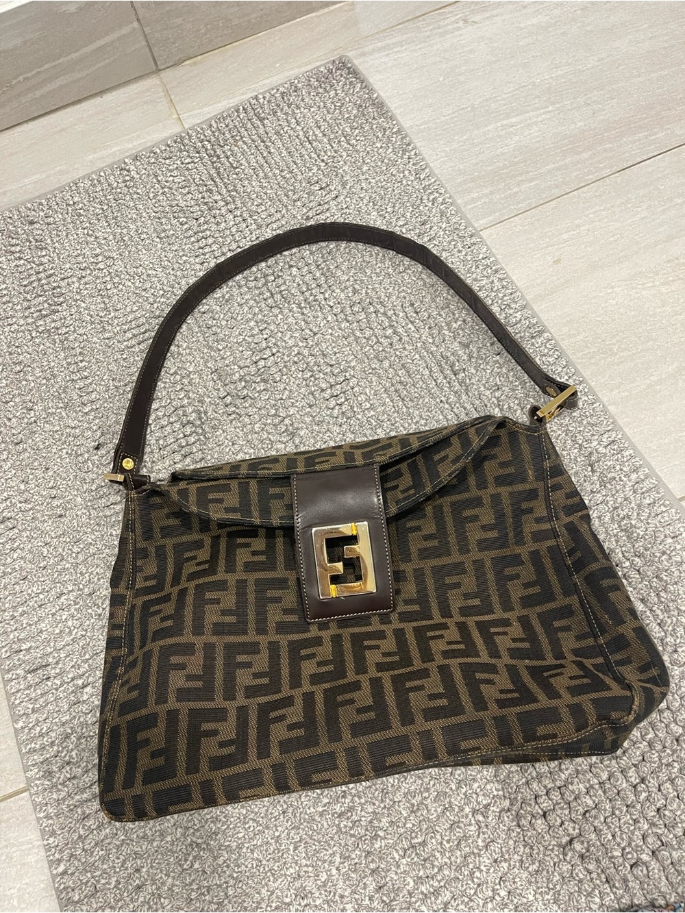 Vintage Fendi Mama Baguette Zucca FF Monogram Canvas Shoulder Bag Brown - Picture 2 of 16